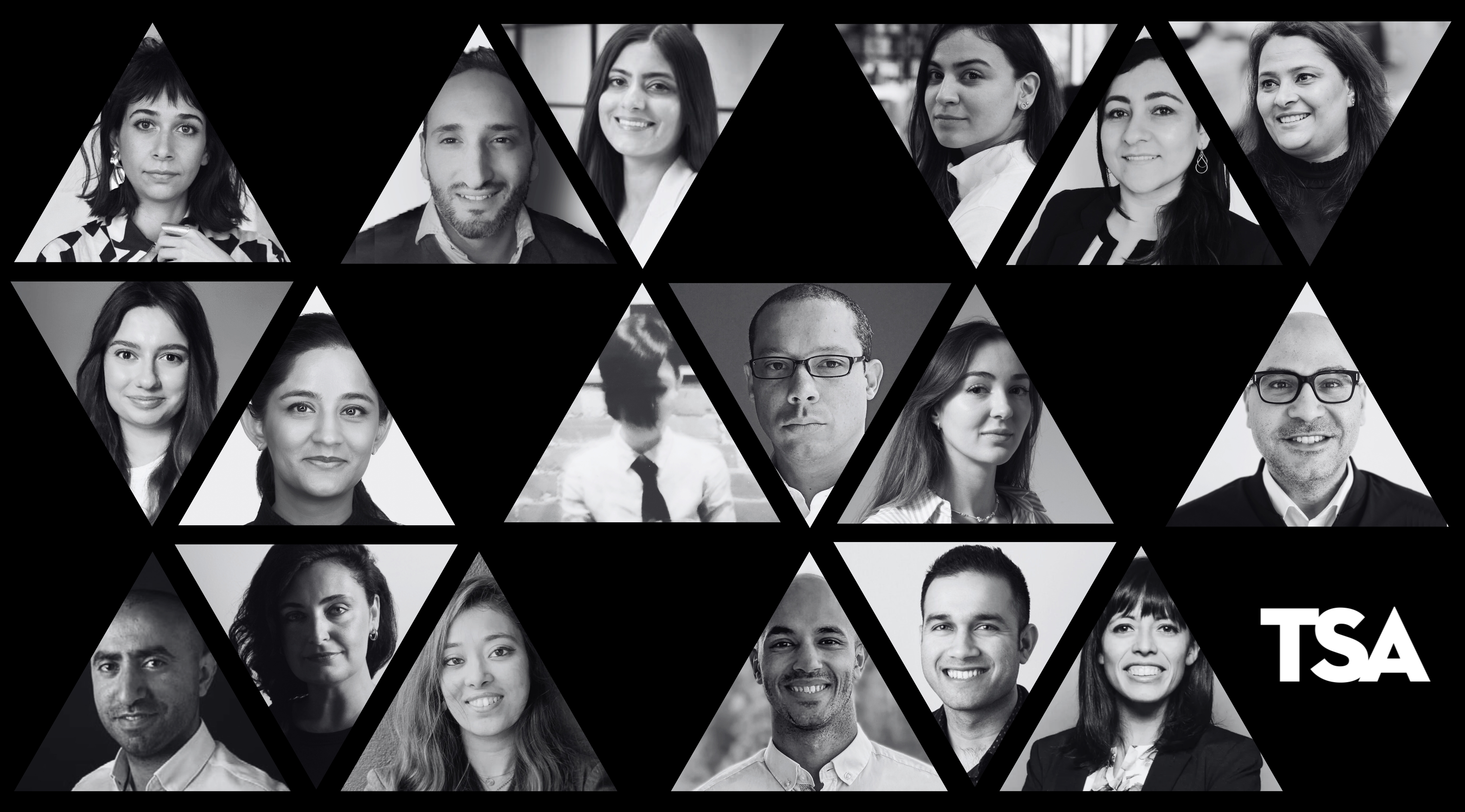 Event Banner with black & white headshots of all this session's Featured Guests arranged in a pattern.